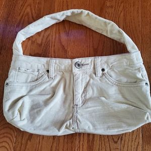 Handmade Corduroy Jean Tote with Pink and Brown Polka Dot Lining